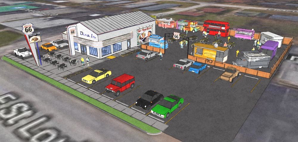 The Birthplace of Route 66 Food Truck Park and Diner will have space for 10 eateries and a centralized eating space with indoor and outdoor seating.